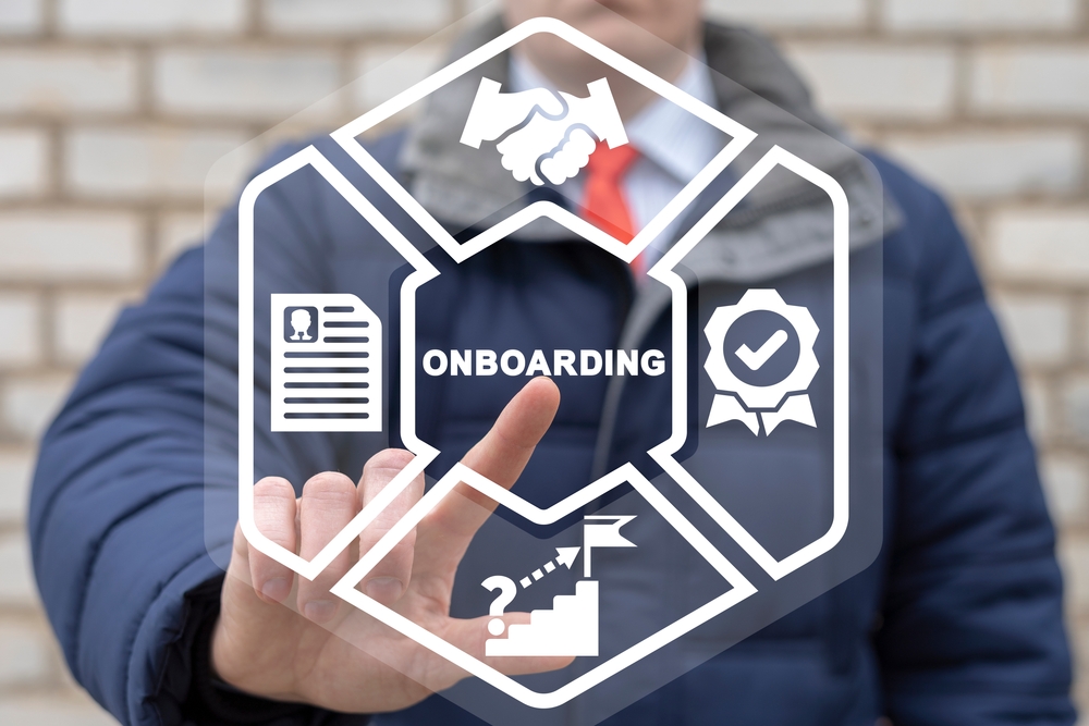 stages of the onboarding process in a hexagon shape
